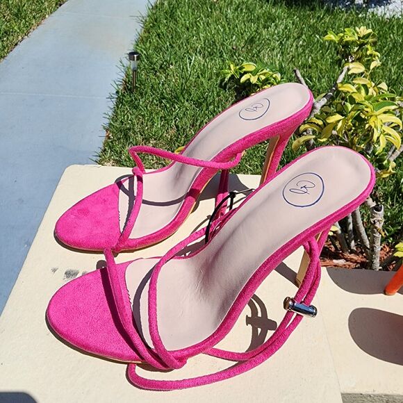 Boohoo exclusive barely there heeled sandals‎ in Pink Strappy Womens Size 38 /7 - Picture 2 of 7